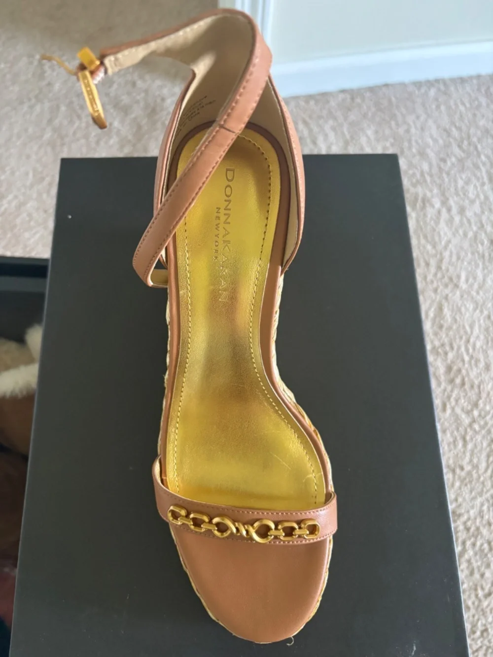 Donna Karan Yulissa Ankle Strap shoe. Size 8 in Napa Pu Tan color